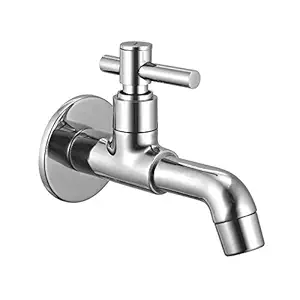 ZAP Terrim Long Body/Bib Cock Tap of Brass with Wall Flange- Chrome Finish Wall Mounted for Bathroom and Kitchen.