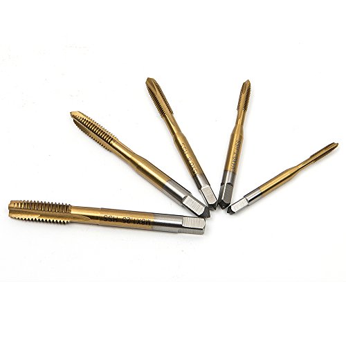 Fortag 5 tlg Gewindebohrer Set HSS Gewindeschneider-Satz Rechte Hand Handgewindebohrer Satz Schälanschnitt Titan-beschichtet M3-M8 - 4