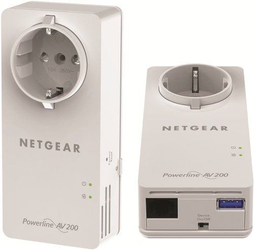 Preisvergleich Produktbild NETGEAR XAUB2511-100PES Powerline-Netzwerkadapter KIT (200Mbps über Stromleitung, integrierte Steckdose 1x1 Port + 1x1 Fast-Ethernet-Ports + USB Port mit Airplay)