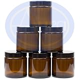 PACK of 6 - 120ml AMBER GLASS Jars with BLACK Lids for Essential Oil / Aromatherapy Use
