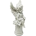 JRose Collections Cherub Angel Figurine Sitting on Pillar 20cm High Decorative Resin Statue Home Memorial Ornament (JR-1481)