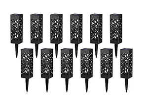 Quace Set of 12 Garden Solar Lights for Pathway Ambient Lighting Warm White LED - Cage Design