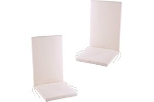 EDENJARDI Pack 2 cojines para sillones de jardín reclinables color beige, Medidas 114x48x5 cm, Repelente al agua, Desenfundable, Funda de cojín con relleno para sillas de terraza, Cojines silla comedor
