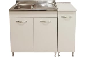 KLESIA Mobile Mobiletto Cucina Componibile Composizione Cucinino in Blocco Bianco Frassinato Made In Italy (110 cm Base)