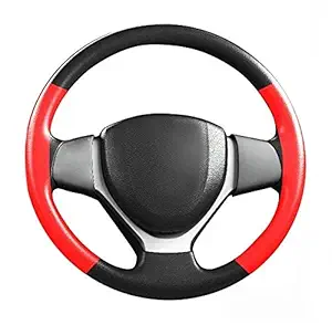 AUTOVEA Car Steering Wheel Cover | Microfiber Leather | Breathable, Anti Slip | Odourless | Stitchable | Black & Red for Maruti Suzuki Swift Dzire (Type-III) 2017-2021