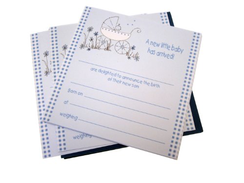 White Cotton Cards Baby Boys Announcement Cards and Envelopes (Blue, Pack of 8)