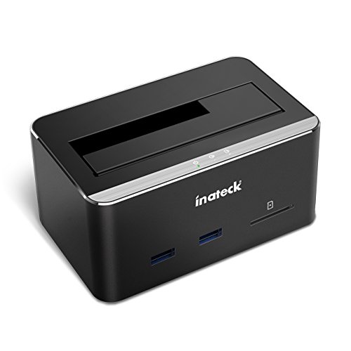 [UASP&8TB] Inateck Aluminium USB 3.0 auf SATA 3 Festplatten Dockingstation zusätzlich mit 2-Port Hub und SD-Kartenlesegerät für 2,5" und 3,5" Zoll HDD/SSD, inklusive USB3.0 Kabel mit 12V 2A Netzteil