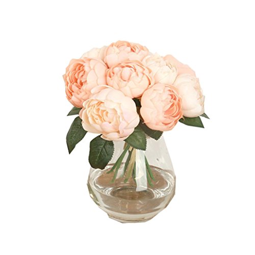 Longra Wohnaccessoires & Deko Kunstblumen 1 Blumenstrauß 6 Köpfe künstliche Pfingstrose Seide Blume Blatt Home Hochzeit Party Dekoration Blumen (Pink)
