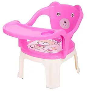 BAYBEE Baby Chair, with Tray Strong and Durable Plastic Chair for Kids/Plastic School Study Chair/Feeding Chair for Kids,Portable High Chair for Kids Upto 20 Kgs (Pink)