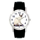 Timest - Balinese Katze - Damenuhr mit Lederarmband schwarz Rund Analog Quarz SA2418CC