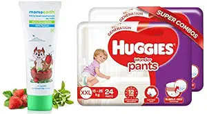Mamaearth 100% Natural Berry Blast Kids Toothpaste 50 Gm, Fluoride Free, SLS Free and Huggies Wonder Pants, Double Extra Large (XXL) Size Diapers Combo Pack of 2, 24 Counts Per Pack , 48