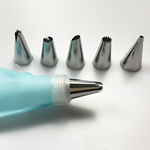 Macxy - 8 PC/Herramientas Conjunto de la Torta de Silicona formación de Hielo de Crema pastelera tuberías Bag + 6xStainless Acero Tobera de Bricolaje de azúcar Que adorna con el Regalo Gratuito