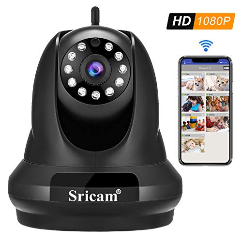 Sricam SP018 Cámara WiFi IP HD de Seguridad para el hogar, 1080p cámara de vigilancia inalámbrica 355 ° con visión Nocturna para el hogar/Oficina/Monitor de bebé/niñera/Mascota Control Remoto