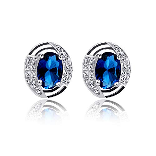 UloveidoCreated Bury and Sapphire Rose Gold Plated 925 Sterling Silver Studs Earrings for Women Girls with Blue Red and White Cubic Zirconia LR007