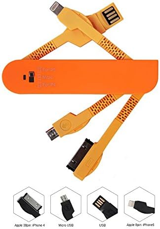 ESupFly 3 in 1 (Micro USB, Lightning Cable, 4S Cable) Multi USB Charge Cable USB Charging Sync Cable USB Data Cable Swiss Army Style for Apple iPhone 4 4s 5 5s 6 6 Plus, iPad 2 3 iPad Air Mini, iPod, Samsung Note, Samsung Galaxy S6 / S6 Edge / S5 / S4, Mobile/Cell Phones Pads and MP3 players with Micro USB, other Micro USB devices (Orange)