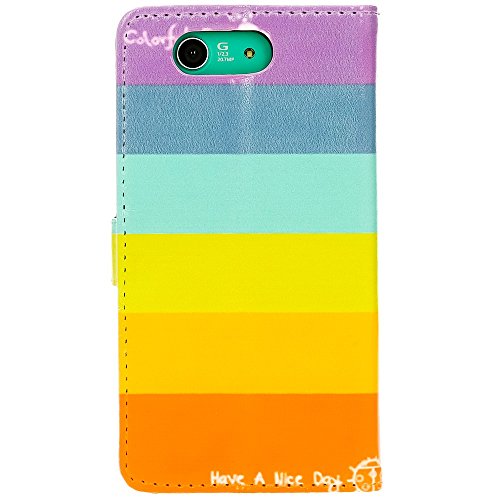 Sony Xperia Z3 Compact Funda Libro de nica  Carcasa con Tapa Ultra-Fina Flip-Case Book-Cover  Cubierta Delgado Cuero Sint  tico Vegan Protectora Bumper para Telefono Movil - Colorful Stripes Edition