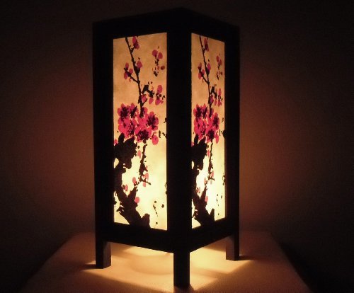 Thai Vintage Handmade Asian Oriental Art Mei flowers Style accessories Bedside Table Light or Floor Wood Paper Lanna Lamp Shades Home Bedroom Decor / Garden Decorative Modern Design from Thailand by Product for you