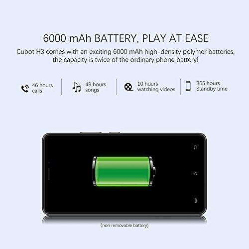 Cubot H3 4G Smartphone Ohne Vertrag (5.0 Zoll (12.7cm) Touch-Display Handy, 6000mAh Batterie, Micro USB mit OTG Funktion, 32GB Speicher, RÃ¼ckseitige 13MP+0.3MP Dual Pixel Kamera, Android 7.0) Schwarz
