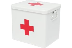 Gzsekken Medicine Box, Metal First Aid Box with 2-Tier Design and Handle, Large Medicine Storage Case with Removable Tray, First Aid Kit Organiser for Home Use, Office and Outdoor Travel(White)