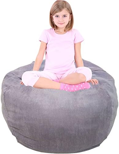 Stuffed Animal Storage Bean Bag Chair,Extra Long Zipper and Premium Corduroy Grey-38"