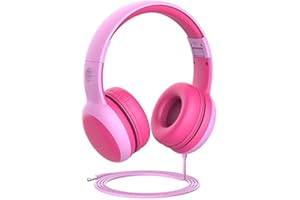 gorsun Kinderkopfhörer mit Kabel, Faltbare Kopfhörer für Kinder mit Dekorationsohren, verstellbare Leicht-Kopfhörer für Jungen und Mädchen-Rosa