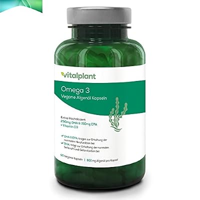 Vitalplant® Omega 3 Vegan | 250mg DHA + 150mg EPA pro Kapsel | 90 Kapseln hochdosierte Omega 3 Fettsäuren aus Algenöl…