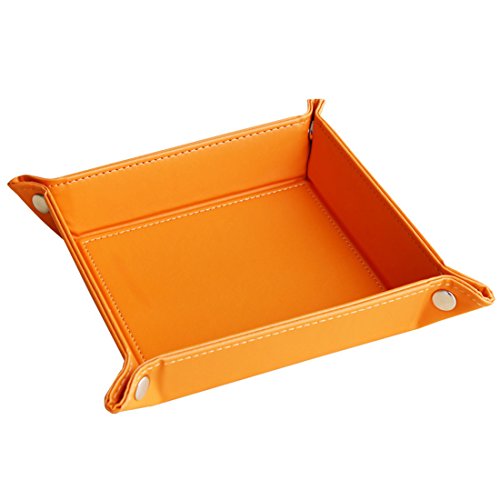 Preisvergleich Produktbild Ablagekorb Büro, Zubita Leder Aufbewahrungsbox Schminke Auto Ablagefach Faltbar Briefablage für Schlüssel, Schmuck, Geldbörse, Handy ( Orange )