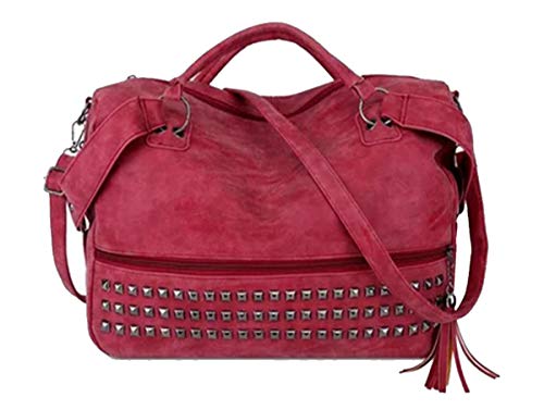 Yan Show - Borsa a secchiello da donna con borchie e nappe, con manico superiore, grande capacità per viaggi