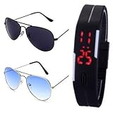 SILVER BLUE AVIATOR (23-L4Q0-P570) SUN GLASSES AND BLACK AVIATOR GOGGLES (GOGALS) WITH TPU BAND RED LED DIGITAL BLACK DIAL UNISEX WATCH RS.399 (90.00% Off) - Amazon