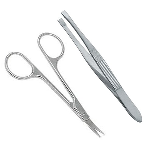 TWEEZERS AND EYEBROWS SCISSORS SET HAIR BEAUTY SQUARE TIP EDGE STAINLESS STEEL Fusion (TM)