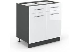 Vicco Mueble bajo de Cocina Fame-Line, Blanco Alto Brillo/Antracita, 80 cm sin encimera