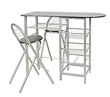 ts-ideen Juego de comedor de tres piezas, mesa de desayuno fibra de madera, 79 x 110 cm con sillas para la cociana, comedor, Apto de estudiante u oficina