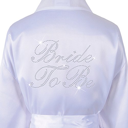 Strass „Bride To Be“, Satin-Bademantel, Wellness & Slipper Junggesellinnenabschied, personalisierbar, Geschenk-set weiß - 2