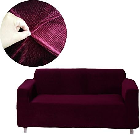 MOVING GARDEN Jacquard Stretch Sofa Covers Textured Elastic Fabric Chair Loveseat Couch Slipcovers Kids Pets Protector (2 Seater, Wine Red)