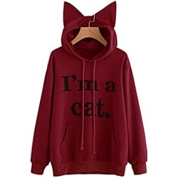 SIMYJOY Mujer Sudadera con capucha con orejas de gato Sudadera con gatito sudadera con suelta vino S