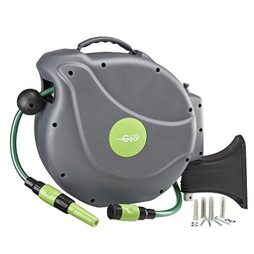 Garden Gear Manguera Automática para Exteriores con Manguera de Rebobinado Automático de 20 + 1.5 m con Carrete Montado en la Pared