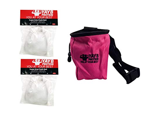 YAYB Pro - Bolso de Tiza y 2 Bolas de Tiza (carbonato de magnesio Ultra Puro),, Entrenamiento, Escalada, Escalada, Caldera, cinturón de Cintura Ajustable y Bolsillo con Cremallera, Rosa