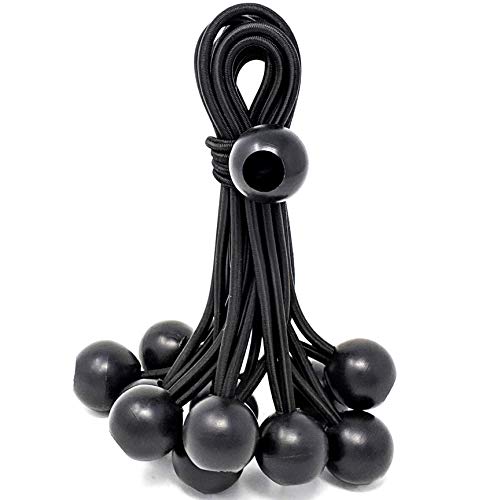 120x Elasticated 6" Black Bungee Balls - Great Tie Down Cable Loops for Tarpaulin/Tarp, Boat Covers, Tents, Camping & Hiking