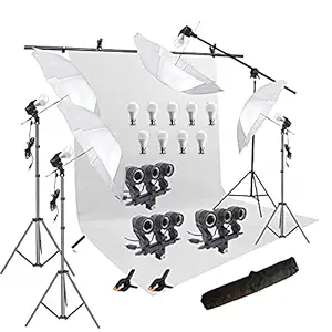 HIFFIN White Screen Backdrop 6x10 ft with 9 ft Stand - 6x9 ft Photography Backdrop with 2 Pcs Clamps, 1PCs Carry Bag (T Shape Kit C2 C1 White & Triple Holder Kit M4)