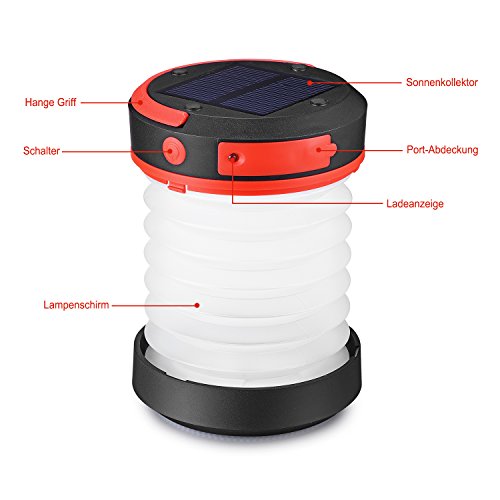 Liqoo Solar LED Campinglampe faltbar Zelt Laterne Powerbank Funktion Camping-Leuchte Wasserdicht 3 Stufen Helligkeiten Notfall-leuchte - 7