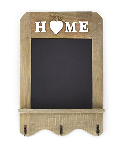 Landhaus Memotafel Home zur Kreide Beschriftung, Holz 22 cm x 34 cm mit Deko Herz Herzchen und Haken, Küchentafel Kreidetafel zum Hängen