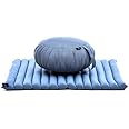 Leewadee Meditation Cushion Set – 1 Round Zafu Meditation Pillow and 1 Square Roll-Up Zabuton Meditation Mat, Pillows Bundle Filled with Kapok