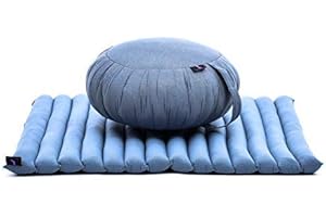 Leewadee Meditation Cushion Set – 1 Round Zafu Meditation Pillow and 1 Square Roll-Up Zabuton Meditation Mat, Pillows Bundle Filled with Kapok
