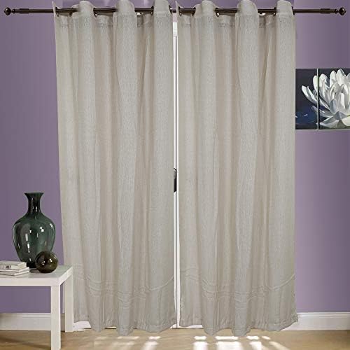 LINENWALAS Slub Design Elegance Solid Khadi Linen Look Blend Eyelet Non Blackout Sheer 4.5x8 ft Door Curtain -Ivory (Set of 2)