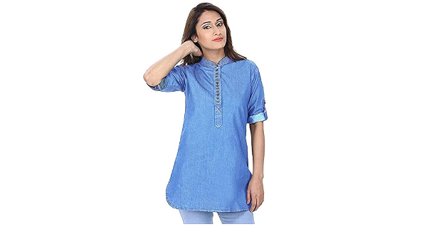 Blue Denim Solid Pathani Kurti 
