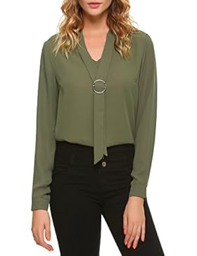iClosam Damen Bluse Business Chiffon Langarm Oberteile Elegante mit V-Ausschnitt.
