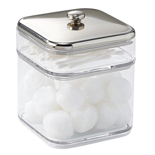 mDesign Wattepadspender und Behälter für Wattestäbchen – Bad Aufbewahrung mit praktischem Deckel – durchsichtig/Chrom