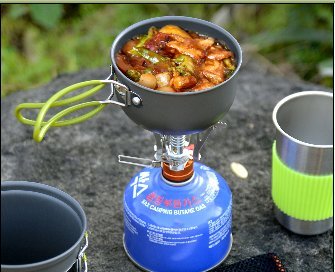 11-teiliges Camping Kochset – ODOLAND Topfset, inkl. Besteck Kocher Tankhalterung, Ultraleicht, Isolierende Griffe, Antihaft – Outdoor Picknick - 7