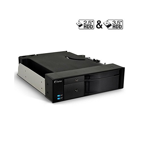 FANTEC MR-2535DUAL 2-fach Wechselrahmen (für den Einbau von 6,35 cm (2,5 Zoll) und 8,89 cm (3,5 Zoll) SATA I/II/III Festplatten und SSDs in einen 13,34 cm (5,25 Zoll) Schacht, 40 mm Lüfter, schraubenlos, trägerlos, Keylock) schwarz - 3