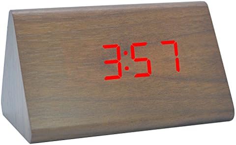 Electronic Wooden Alarm Clock LED Digital Mute Home Modern Travel Bedroom Bedside Clock for Teenagers (Brown Wood Red Light)